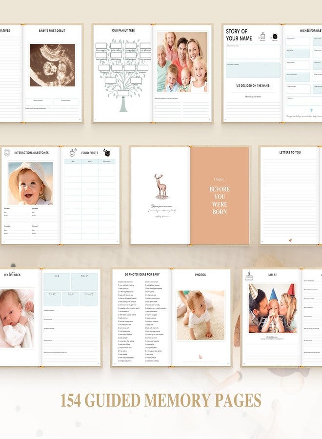 Lanpn Baby Memory Book for Boy Girl - The Story of You, Newborn Babys Book Keepsake Photo Album for New Parents, Linen Cover Baby First 5 Year Milestone Journal Scrapbook (Beige, 154 Pages) - Image 5